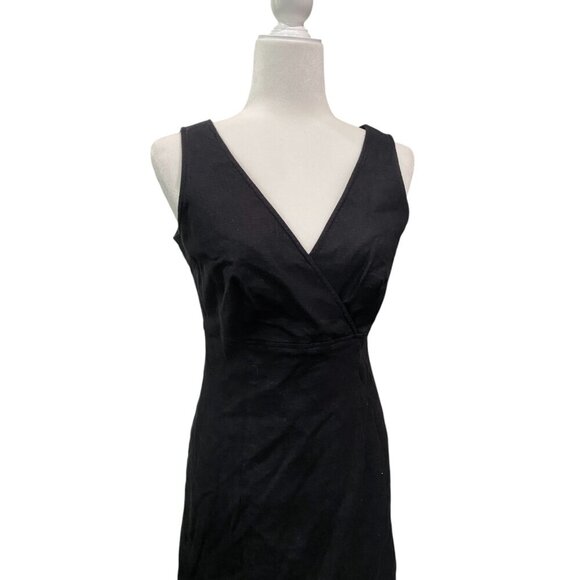 Bloomingdale's Black Linen Sheath Dress Wrap V Neck Sleeveless - Picture 3 of 5